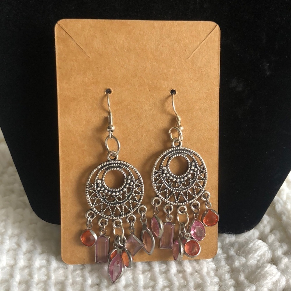 Handmade Boho Purple Pink Dangle Earrings